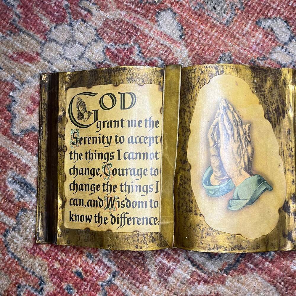 VINTAGE PRAYER OPEN BOOK GILT DISPLAY FOR MEDITATION